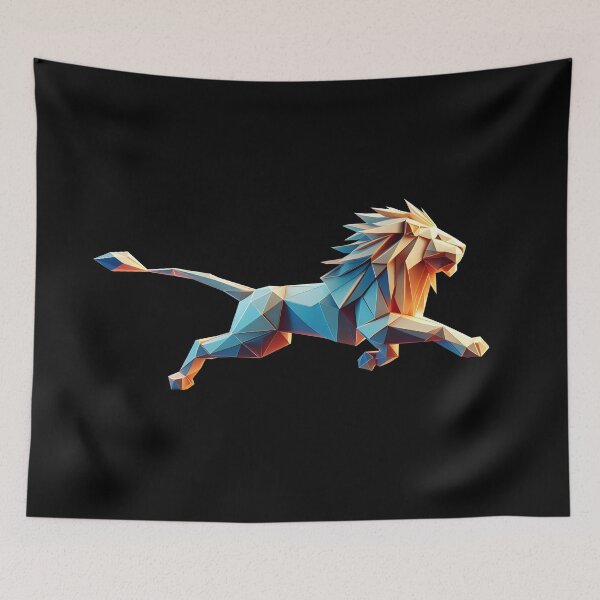 Item preview, running lion multicolored origami geometric 3d neon, 3D polygonal illustration designed and sold by CutOriginalArt.