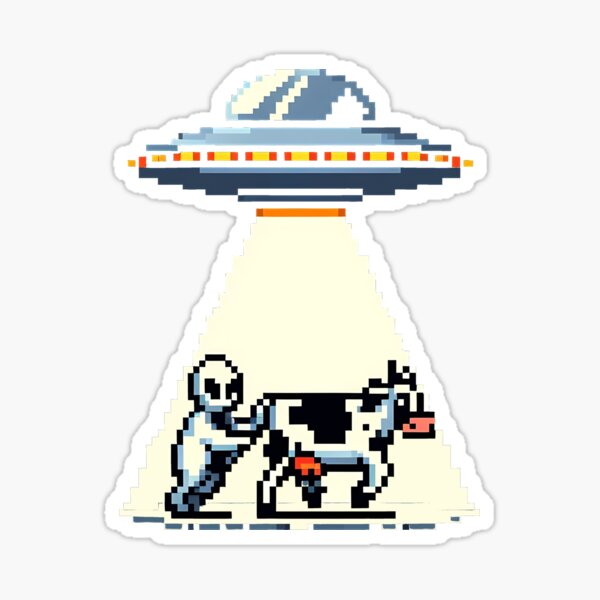 Item preview, UFO Cow Abduction Pixel Art designed and sold by Funny Vintage Stickers And T-Shirts.