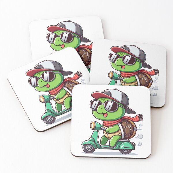 Item preview, cartoon turtle wearing cap and scarf riding a scooter. designed and sold by MzulhilmiZam.