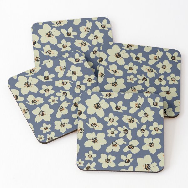 Item preview, Vector vintage style artwork hand drawn cream cherry blossom seamless pattern on blue background. designed and sold by 137Lanternes.