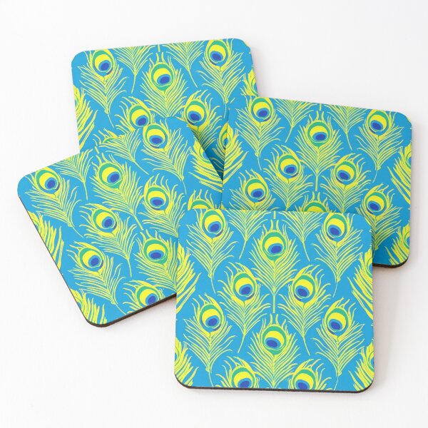 Item preview, Vibrant blue and yellow peacock feathers pattern designed and sold by PrettyPinkSkies.