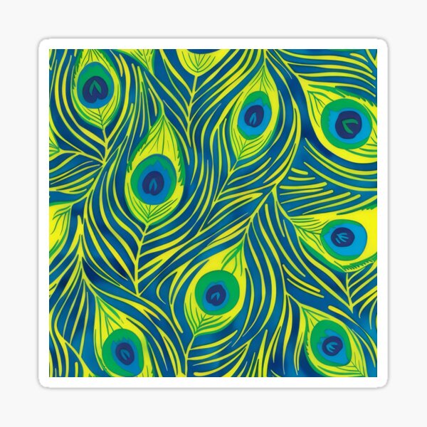 Vibrant blue and yellow peacock feather pattern Sticker