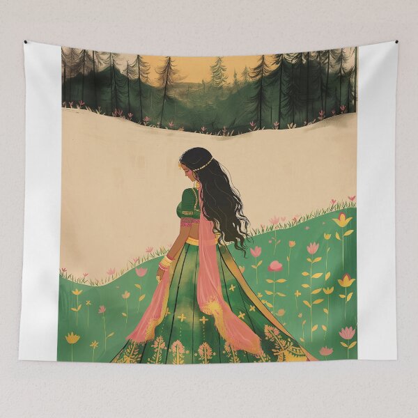 Item preview, Desi art south asian woman art flower and sun designed and sold by Rockwpapart.