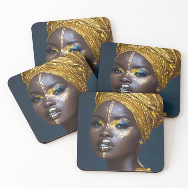 Item preview, African woman with gold head wrap and makeup designed and sold by Artessie.
