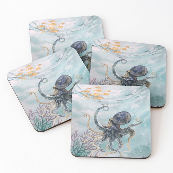 Item preview, Octopus and fish school in the deep ocean designed and sold by MaddieMaddox.