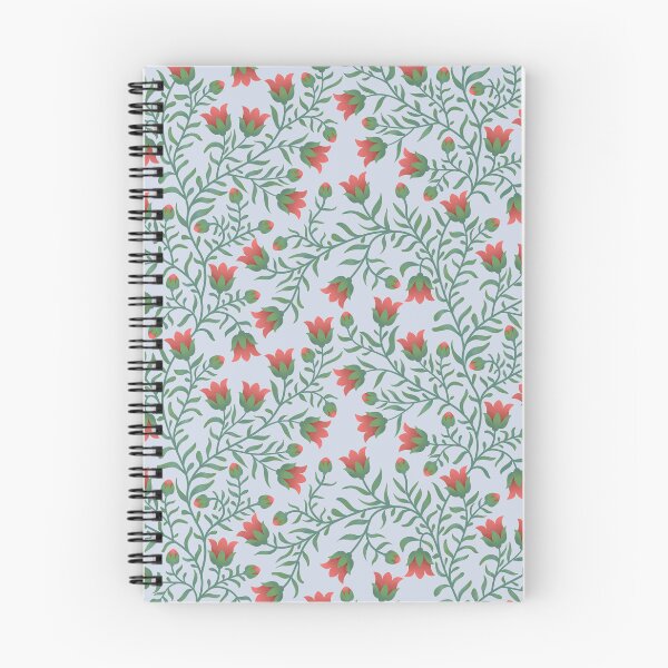 Item preview, Little coral red bell shaped flowers on ligt blue background designed and sold by Vanessa Bentley.