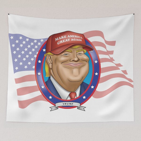 Item preview, Donald Trump wearing MAGA hat caricature designed and sold by FunFaces.