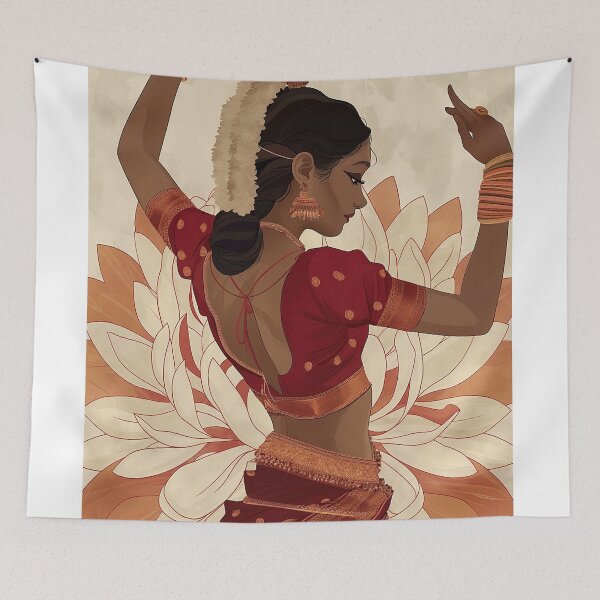 Item preview, Indian woman flower art painting designed and sold by Rockwpapart.