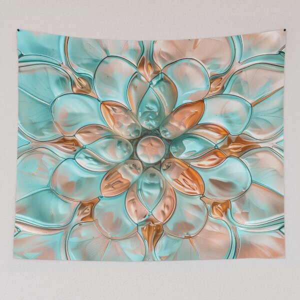 Item preview, Turquoise and peach fuzz glass mandala designed and sold by Fantasyplus.