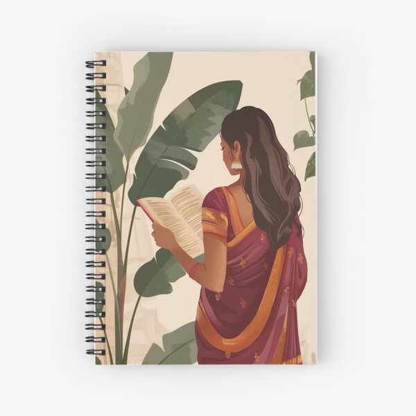 Item preview, Indian woman in saree reading book designed and sold by Rockwpapart.