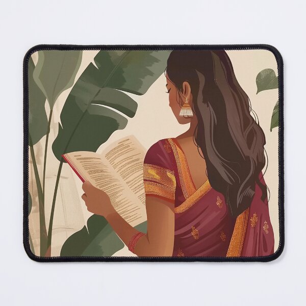 Item preview, Indian woman in saree reading book designed and sold by Rockwpapart.