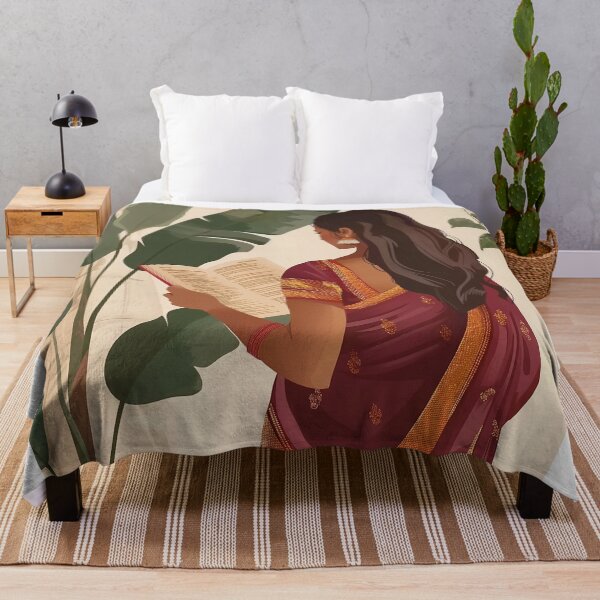 Item preview, Indian woman in saree reading book designed and sold by Rockwpapart.