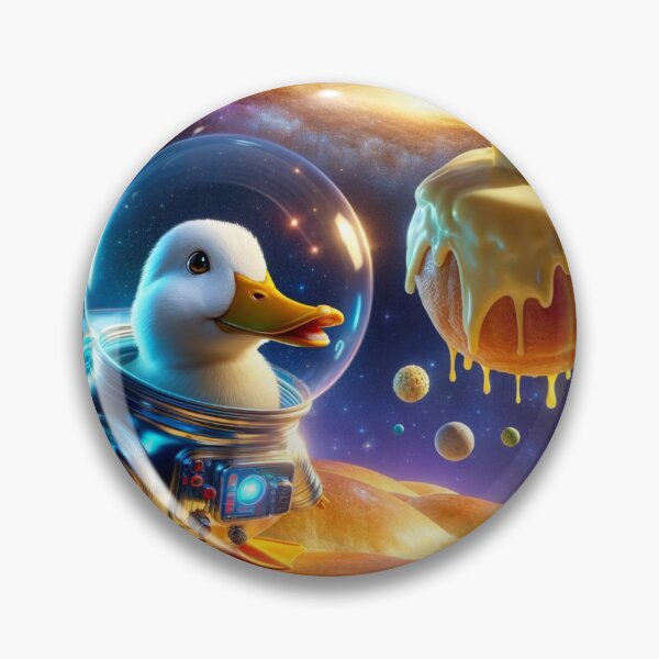 Item preview, Duck in a glossy, blue-glowing space suit with a transparent bubble helmet designed and sold by AndreaMart.