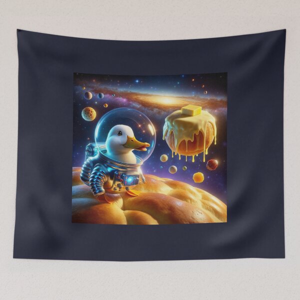Item preview, Duck in a glossy, blue-glowing space suit with a transparent bubble helmet designed and sold by AndreaMart.
