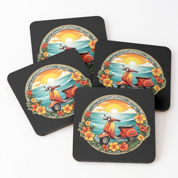 Item preview, Vintage Motor Scooter at Sunset by the Ocean with Hawaii Orchids designed and sold by NautiChic.