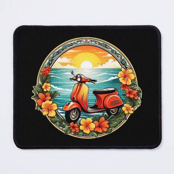 Item preview, Vintage Motor Scooter at Sunset by the Ocean with Hawaii Orchids designed and sold by NautiChic.