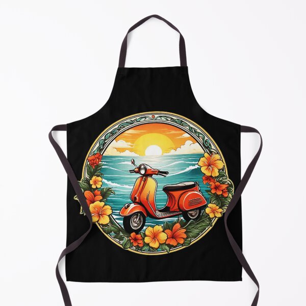 Item preview, Vintage Motor Scooter at Sunset by the Ocean with Hawaii Orchids designed and sold by NautiChic.