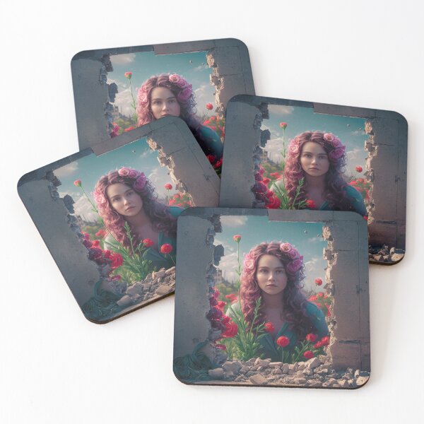 Item preview, A woman in flowers looking out from behind a broken wall designed and sold by BeaGraphicsDesign.