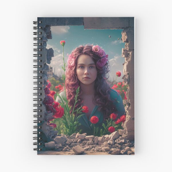 Item preview, A woman in flowers looking out from behind a broken wall designed and sold by BeaGraphicsDesign.