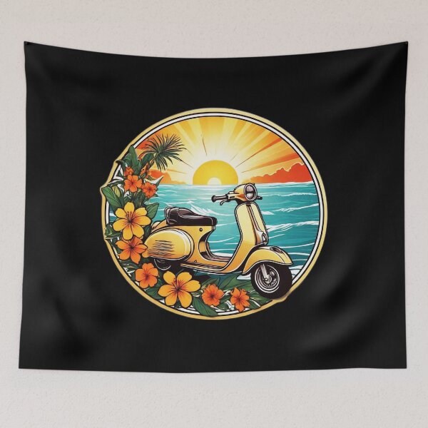 Item preview, Vintage Electric Scooter at Sunset by the Ocean with Hawaii Orchids designed and sold by NautiChic.