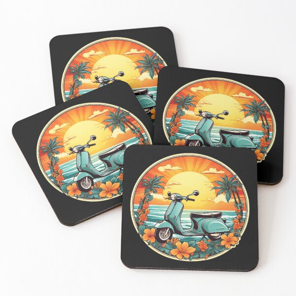 Item preview, Vintage Motorscooter al atardecer junto al océano con orquídeas hawaianas designed and sold by NautiChic.