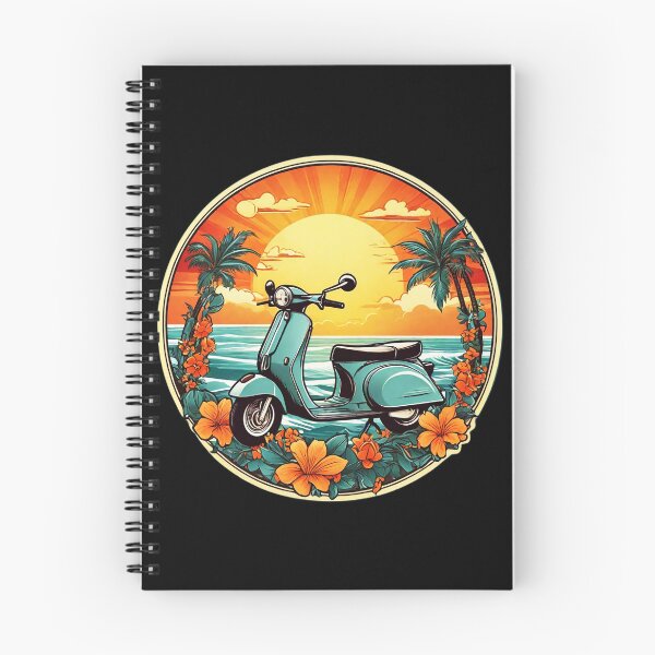 Artikelvorschau, Vintage-Motorroller bei Sonnenuntergang am Meer mit Hawaii-Orchideen entworfen und verkauft von NautiChic.