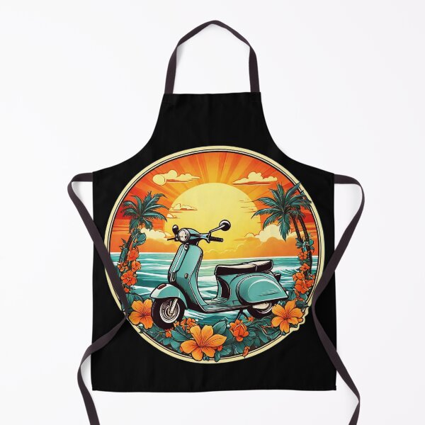Artikelvorschau, Vintage-Motorroller bei Sonnenuntergang am Meer mit Hawaii-Orchideen entworfen und verkauft von NautiChic.