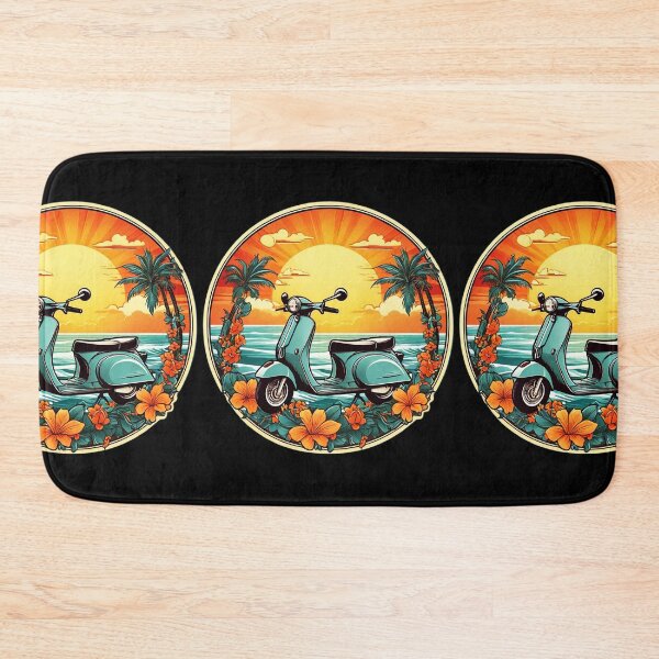 Artikelvorschau, Vintage-Motorroller bei Sonnenuntergang am Meer mit Hawaii-Orchideen entworfen und verkauft von NautiChic.