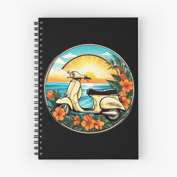 Artikelvorschau, Vintage-Zweirad bei Sonnenuntergang am Meer mit Hawaii-Orchideen entworfen und verkauft von NautiChic.