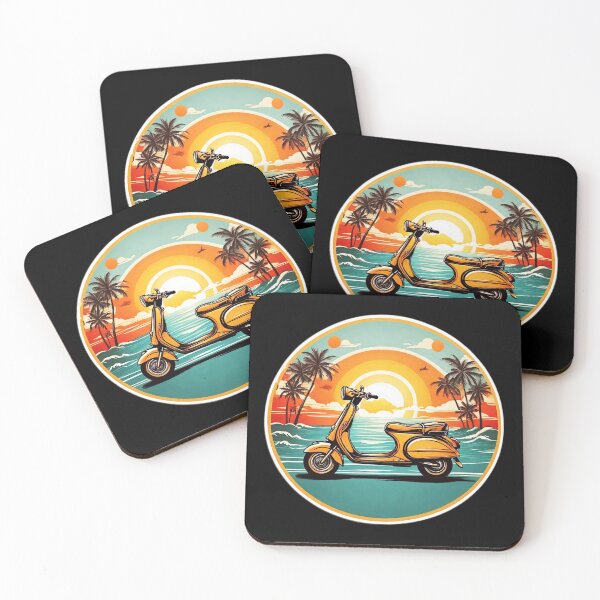 Item preview, Vintage Motor Bike at Sunset by the Ocean with Hawaii Orchids designed and sold by NautiChic.