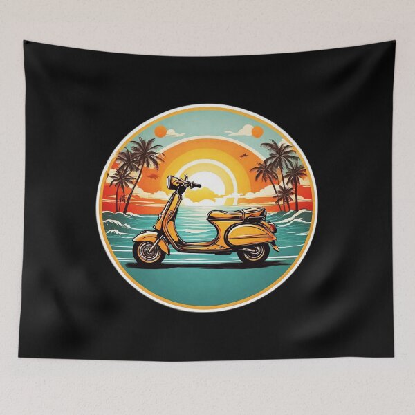 Item preview, Vintage Motor Bike at Sunset by the Ocean with Hawaii Orchids designed and sold by NautiChic.