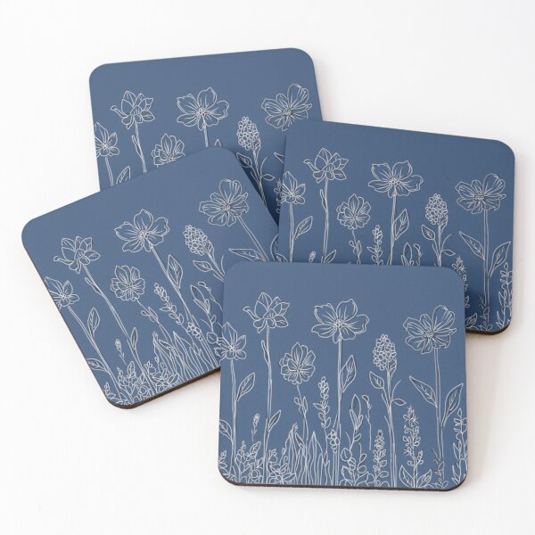 Item preview, Flowers drawn on a blue background. designed and sold by Flowersonstuff.