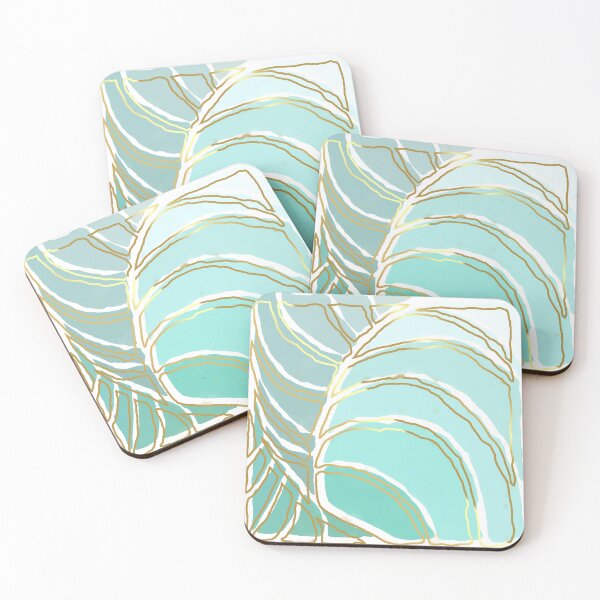 Item preview, Stained glass painting of tropical abstract leaves with gold lines designed and sold by NoaaDesign.