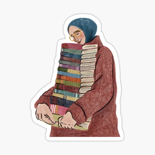 Item preview, Hijabi Muslim woman bookworm designed and sold by benanstudio.