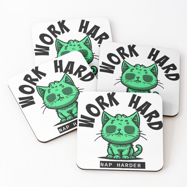 Item preview, Work Hard - Nap Harder Kitty (green) designed and sold by Maupi.