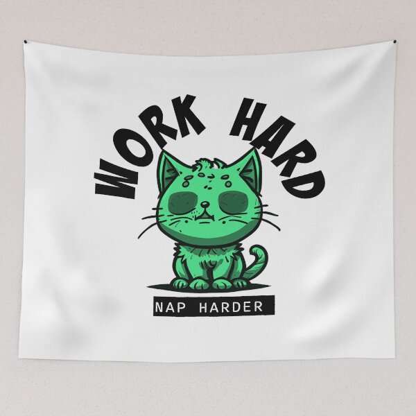 Item preview, Work Hard - Nap Harder Kitty (green) designed and sold by Maupi.