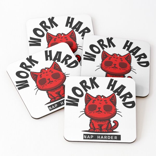 Item preview, Work Hard - Nap Harder Kitty (red) designed and sold by Maupi.