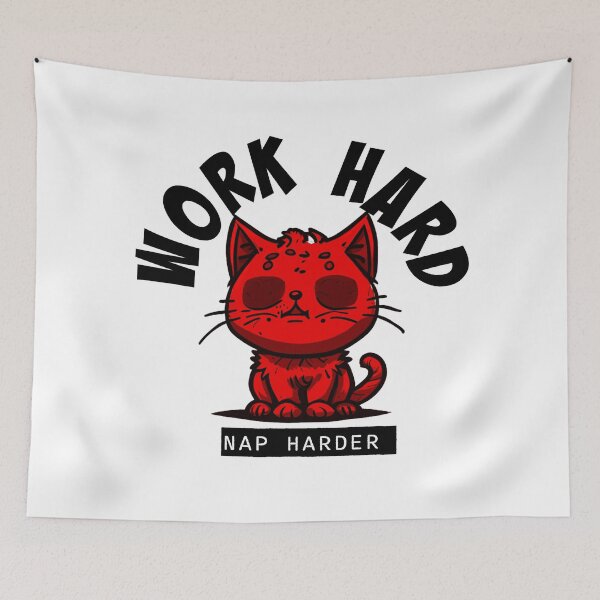 Item preview, Work Hard - Nap Harder Kitty (red) designed and sold by Maupi.