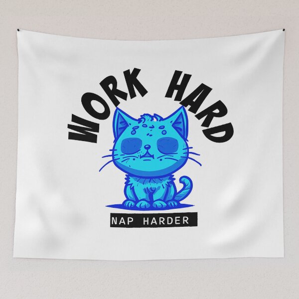 Item preview, Work Hard - Nap Harder Kitty (blue) designed and sold by Maupi.