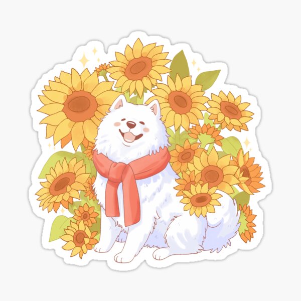 Item preview, Samoyed dog and Sunflowers designed and sold by YaraCuteArt.
