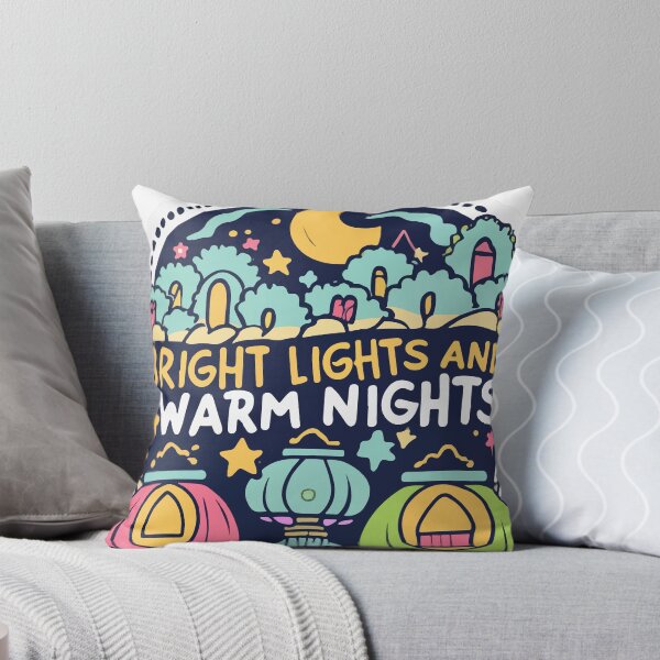 Item preview, Cartoon Night Market Scene with Lanterns and Warm Nights Quote designed and sold by NiftyWrx.
