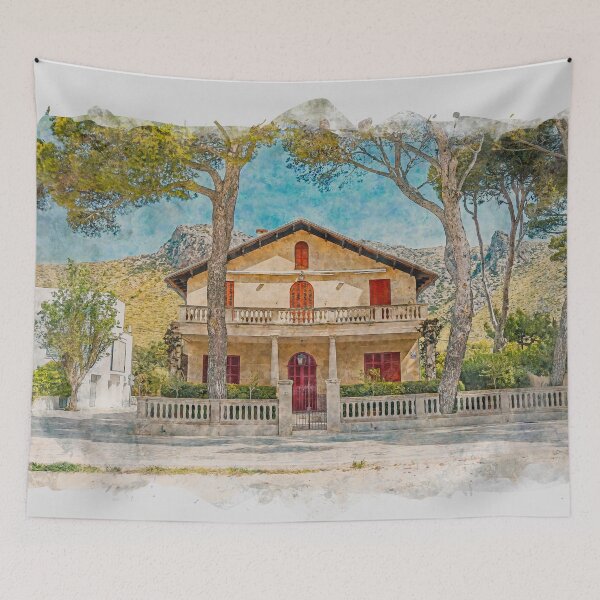 Item preview, Puerto Pollensa Pine Walk Villa Mallorca Watercolour Effect designed and sold by GG WALL ART.