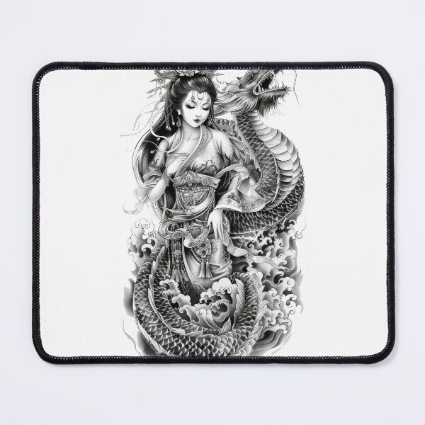Item preview, Japanese Woman And Dragon. Tattoo Style Art designed and sold by Lucy Goosy Art.