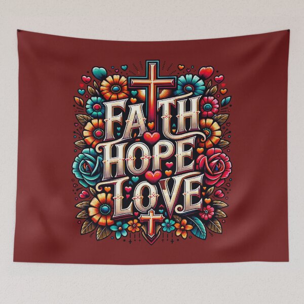 Item preview, Faith Hope Love Design - Inspirational Words on Floral, Heart & Cross Background, Faith-Based Decor, Inspirational Quote Art, Unique Thoughtful Gifts designed and sold by ATSCreationsZA.