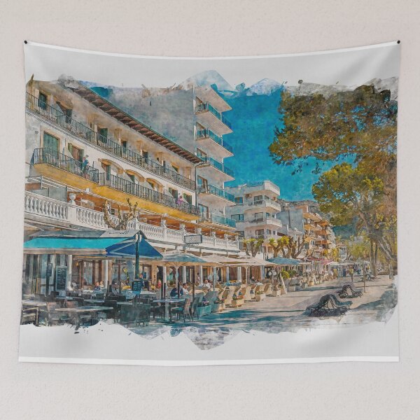 Item preview, Puerto Pollensa Mallorca Hotel Miramar Watercolour Effect designed and sold by GG WALL ART.