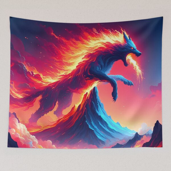 Item preview, Giant Wolf Over a Volcano, Ai Generated Art  designed and sold by ACC .