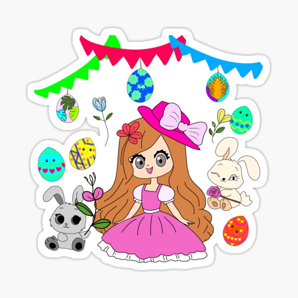 Item preview, Easter Party Cartoon drawing designed and sold by MagicCuteWhimsyArt.