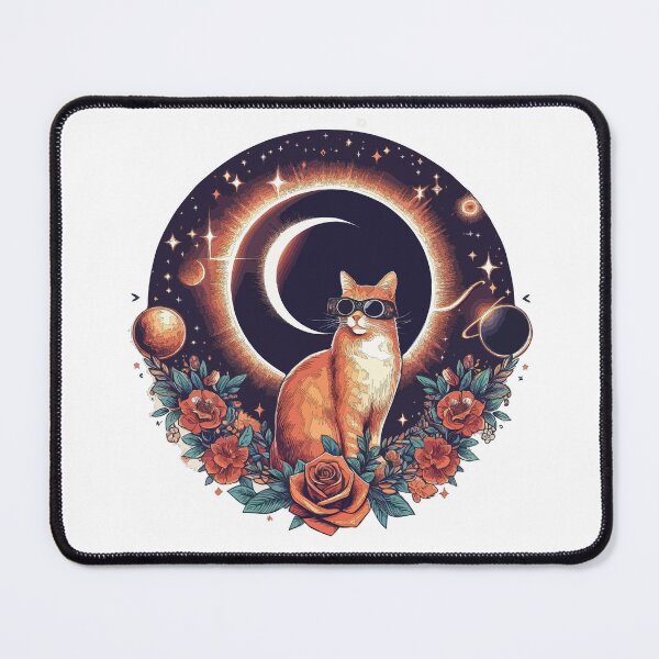 Item preview, Total Solar Eclipse 2024 Cartoon Cat Floral Design designed and sold by thespecialtyhub.