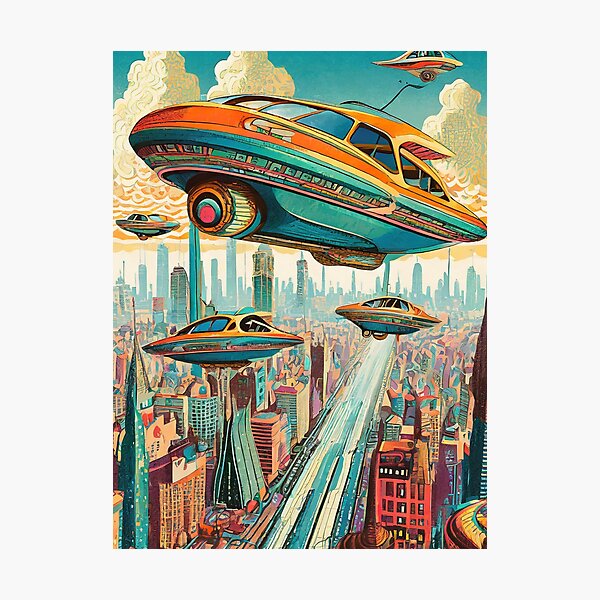 Item preview, Flying cars over a futuristic city designed and sold by drawbey.