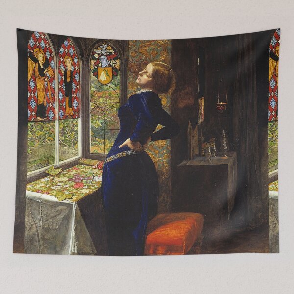 Item preview, Woman in blue at the window Pre Raphaelite art by Dante Rosetti designed and sold by Vintage Designs +.